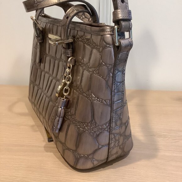 BRAND NEW Gorgeous Brahmin - Taupe Glossy Satchel Shoulder Bag - Picture 3 of 7